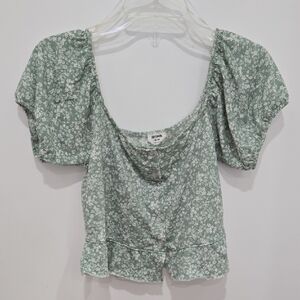 Cotton On Light Green & White Floral Blouse
